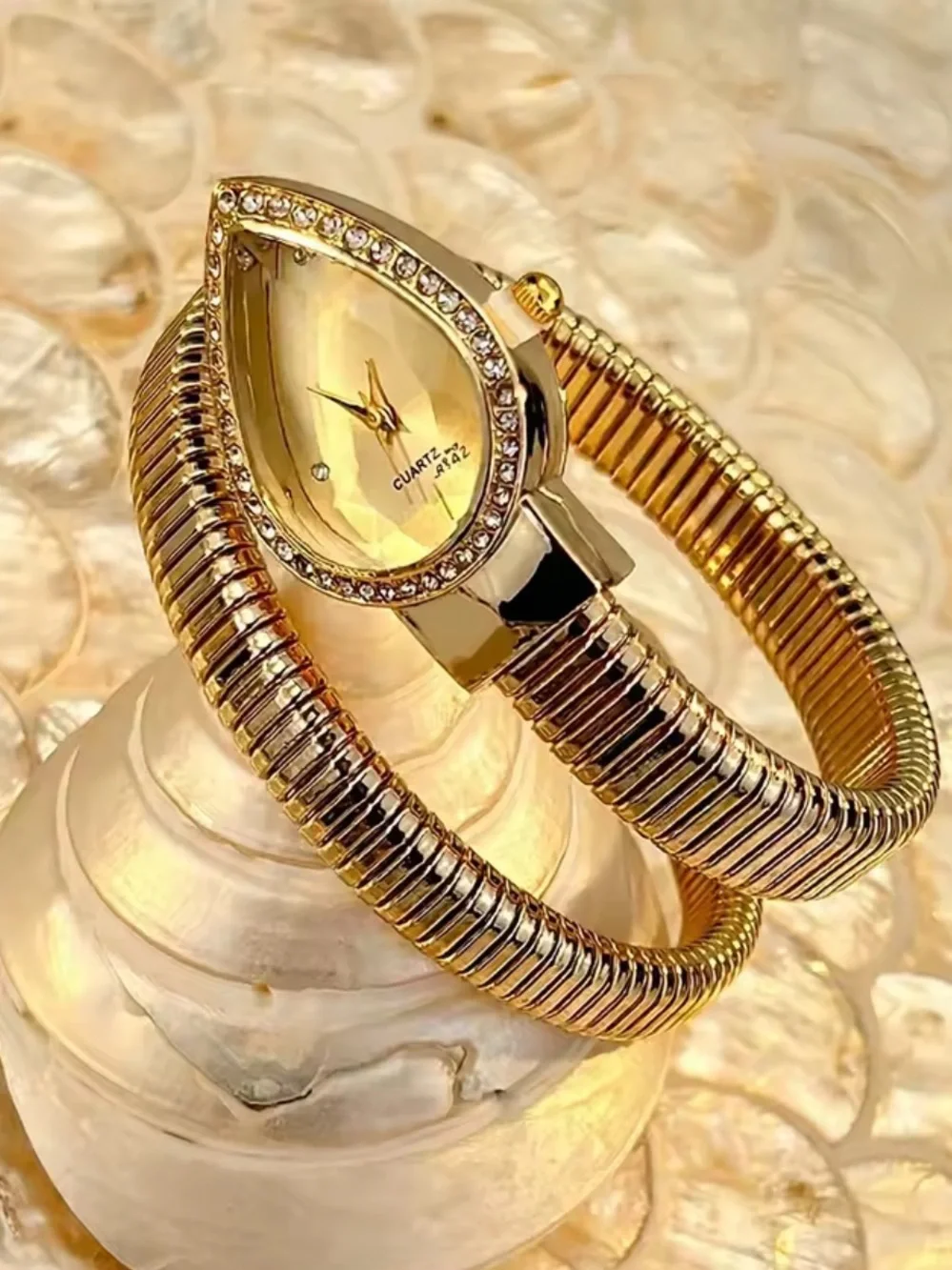 Serpent serpentine Gold Teardrop Crystal-Trim Wrap Bracelet Watch